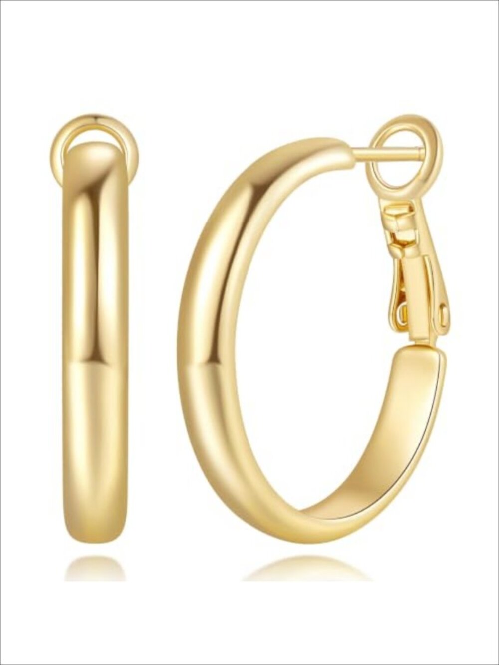 14K Gold Plated Flat Wide Hoop Earrings Lever Back Women Jewelry